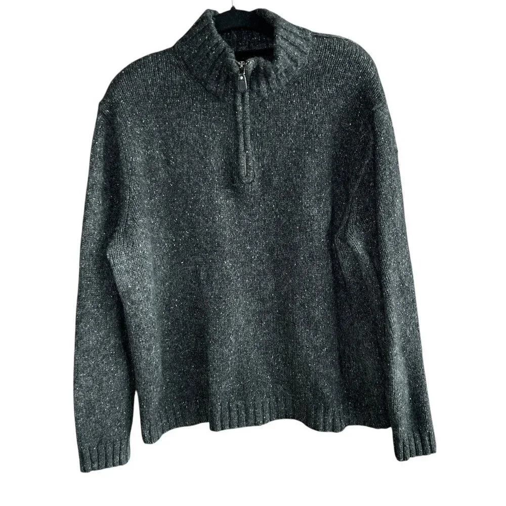 GAP Men's Rugged Gray Marl Lambswool 1/4 Zip Henley Sweater Size XL Unisex